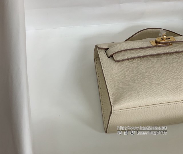 Hermes手提女包 愛馬仕kelly pochette一代 epsom皮 奶昔白金扣  tdh2001